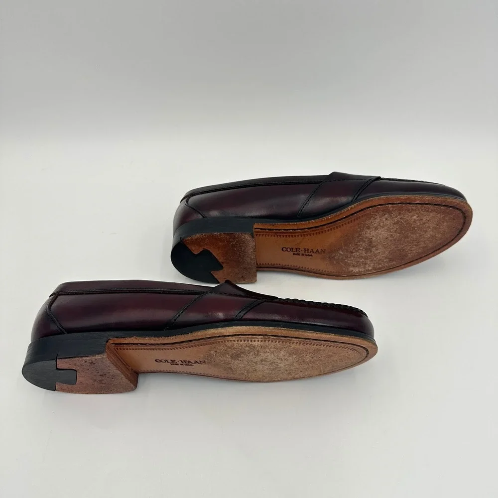 Cole Haan Penny Loafers Mens 7.5 D Burgundy Leather Handsewn Made in USA 1166